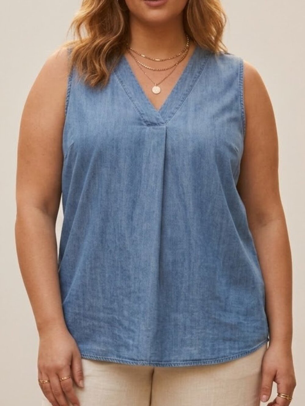 Time & Tru Plus Size 3X V-Neck Sleeveless Blouse Tank Top Coastal Lagenlook
